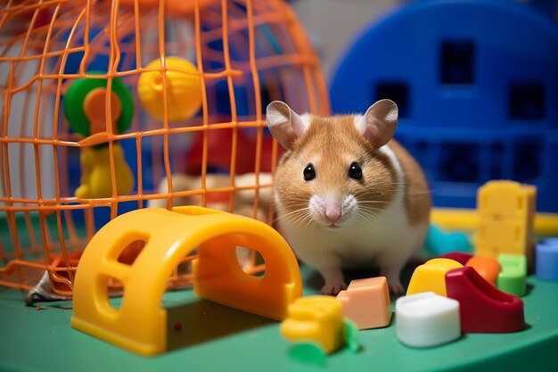 Hamster with toys